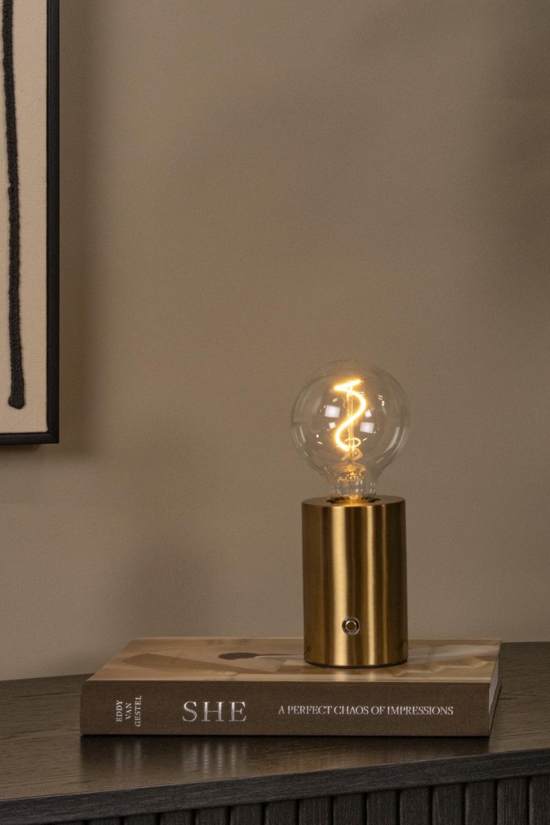 Lucide VIVO - Rechargeable Table lamp - Battery pack - Ø 8 cm - LED Dim. - E27 - 1x1W 2700K - Matt Gold / Brass